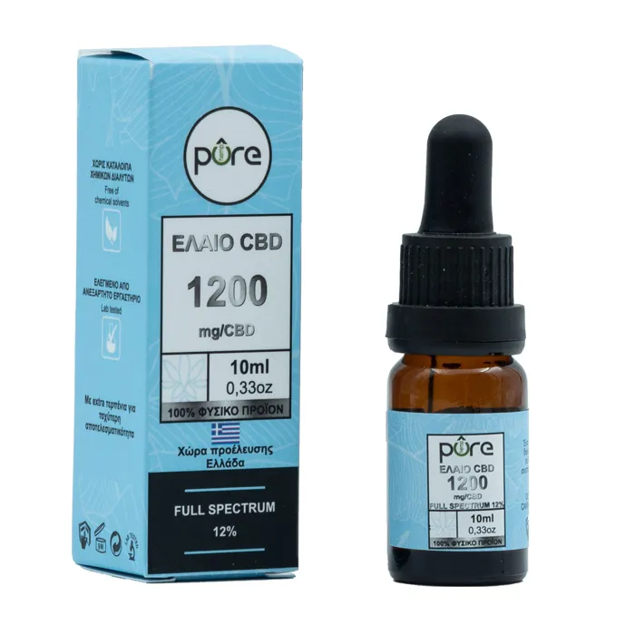 Pure Έλαιο CBD Πλήρους Φάσματος 12% (1200mg/10ml) | tsagiannidis.gr